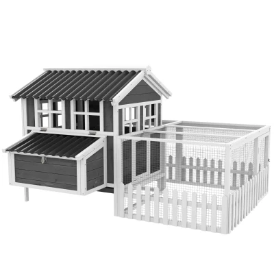 PawHut Wooden Chicken Coop with Run for 3-4 Chickens, 68" x 59" x 42"(m-11)