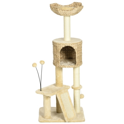PawHut Cat Tree Condo Tower with Scratching Posts, Beige