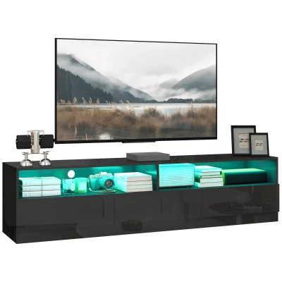 HOMCOM LED Lighted TV Stand for TVs up to 75", Modern TV Cabinet with Storage Drawers for Living Room, High Gloss Black