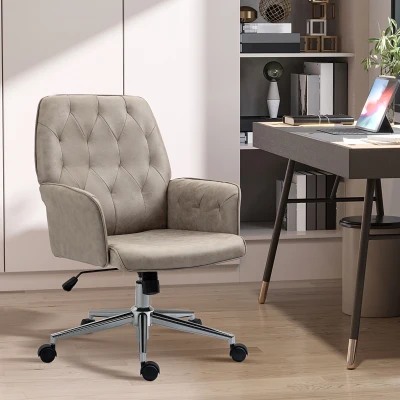 Vinsetto Light Gray Tufted Microfiber Office Chair with Swivel Wheels