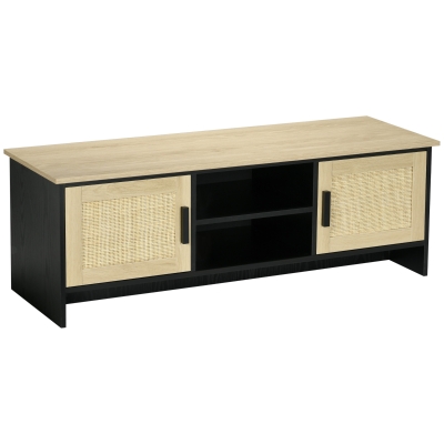 HOMCOM TV Stand for 60 inches, TV Cabinet with 2 Shelves, 2 Cable Managements and 2 Rattan Door Cabinets, Natural