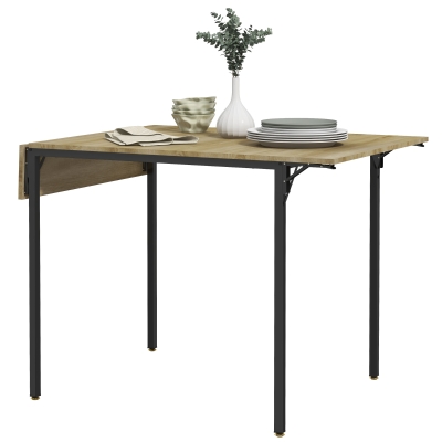 HOMCOM Drop Leaf Folding Dining Table for Small Space, Extendable Kitchen Table for 2 to 4 People, Natural Wood