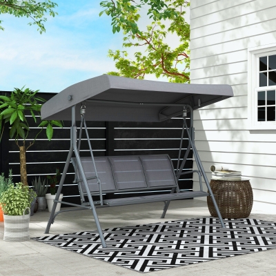Outsunny Metal 3-Seater Porch Swing with Stand Outdoor Patio