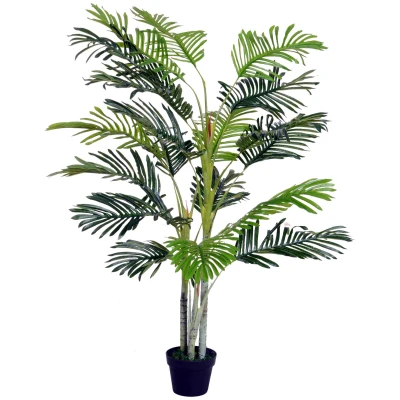 Outsunny 5FT Artificial Palm Tree, Fake Tropical Tree with Lifelike Leaves, Faux Plant in Pot for Indoor Decoration, Green