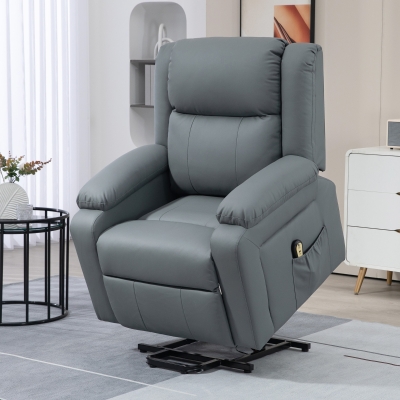 HOMCOM Lift Chair for Seniors, PU Leather Upholstered Electric Recliner Chair with Remote, Side Pockets, Quick Assembly, Grey