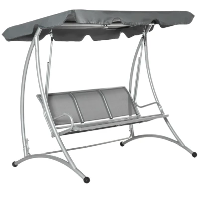 Outsunny 3 Person Patio Swing Seats with Adjustable Canopy Outdoor Swing Chair Bench for Garden, Poolside, Dark Grey