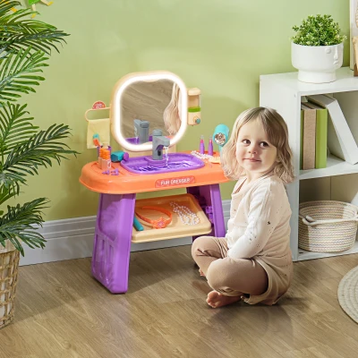 Qaba Kids Vanity Set with Mirror, LED Light, Purple