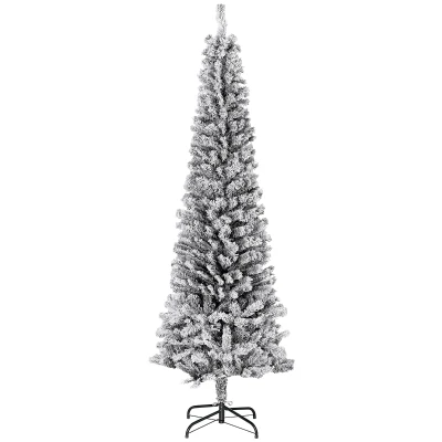 HOMCOM 6ft Flocked Christmas Tree, Pencil Christmas Tree with Realistic Branch Tips, Folding Metal Stand, Black
