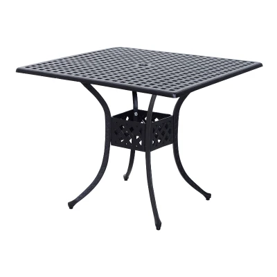 Outsunny 36" Patio Dining Table, Outdoor Bistro Table with 2" Umbrella Hole, Cast Aluminum Frame, For Garden, Balcony, Black
