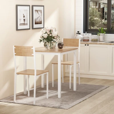 HOMCOM 3-Piece Wooden Dining Table Set, White