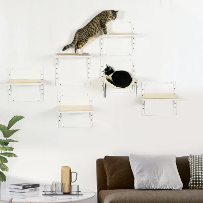 PawHut 6-pc Modern Cat Wall Shelves, Cream White