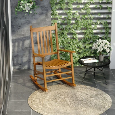 Outsunny Outdoor Rocking Chair, Wooden, High Back, Natural