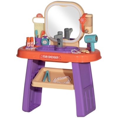 Qaba Kids Vanity Set with Mirror, LED Light, Purple