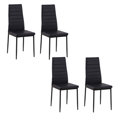HOMCOM High Back Dining Chairs, Modern Upholstered PU Leather Accent Chairs with Metal Legs for Kitchen, Set of 4, Black