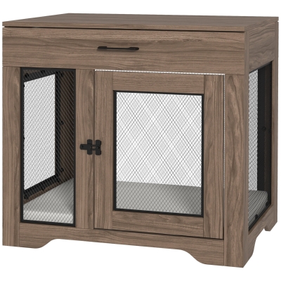PawHut Dog Crate Furniture with Cushion & Drawer, Brown