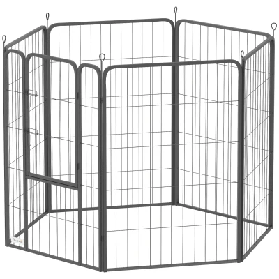 PawHut 6 Panels Heavy Duty Dog Playpen Outdoor Indoor with Door & Strap, 39" Height Portable & Foldable Pet Playpen