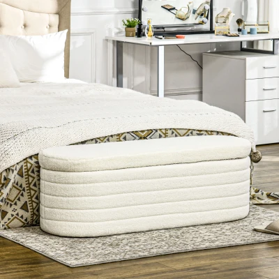 HOMCOM 46" Teddy Fleece Upholstered Bedroom Bench, Cream White