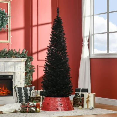 HOMCOM 6' Slim Artificial Christmas Tree with 390 Tips, Black