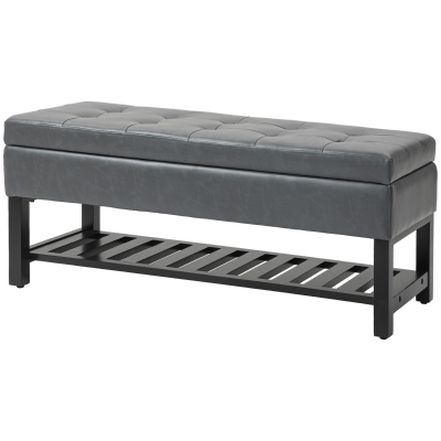 HOMCOM 44" PU Leather Tufted Ottoman Shoe Bench Storage Chest Hallway Grey