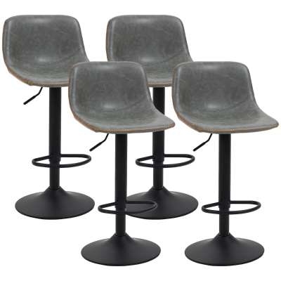 HOMCOM Adjustable Bar Stools, Swivel Bar Height Chairs, Set of 4, Gray