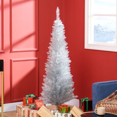 HOMCOM 5ft Unlit Pencil Christmas Tree with 294 Tips, Silver