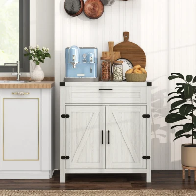 HOMCOM Modern Farmhouse Sideboard with Barn Doors, White Oak