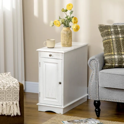HOMCOM Flip Top Side Table with Storage Drawer & Cabinet, White