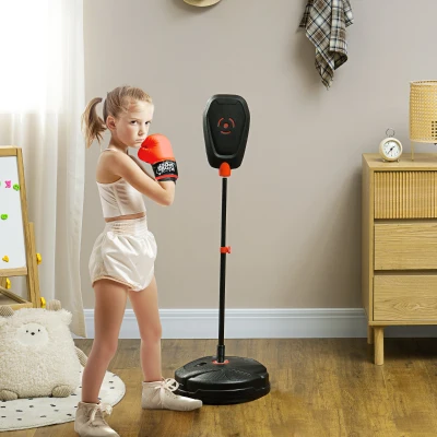 Kids Boxing Punchbag Set 13.4" Dia. x 34.6" -48.8" H Black