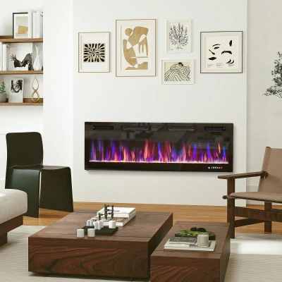 HOMCOM 60" Wall-Mounted Electric Fireplace, 1500W, Adjustable Flame, Black