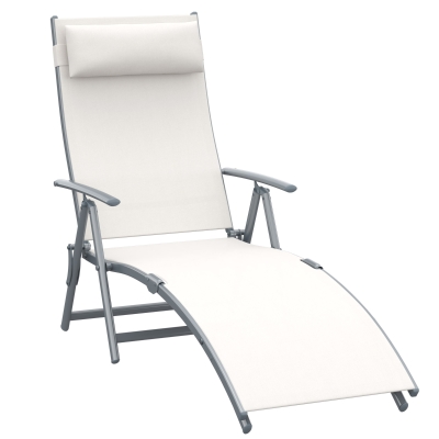Outsunny Heavy-duty Adjustable Folding Reclining Chair Outdoor Sun Lounger Patio Chaise Lounge Garden Beach Gravity Lounge with Pillow, 7 Adjustable Backrest Positions, Cream