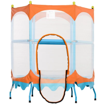 Qaba Trampoline for Kids, 4.6FT Mini Toddler Trampoline Indoor Outdoor with Handlebar, Safety Enclosure Net, Blue