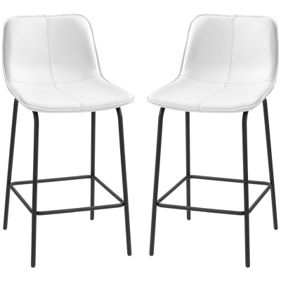 HOMCOM Bar Stools Set of 2, Upholstered Counter Height Bar Chairs, Kitchen Stools with Steel Legs