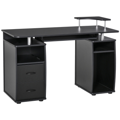 HOMCOM Computer Desk with Keyboard Tray, CPU Stand, Writing Desk with Drawers, Workstation for Home Office, Black