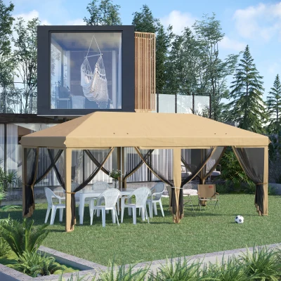 Outsunny 10' x 20' Heavy Duty Pop Up Canopy Tent, Beige