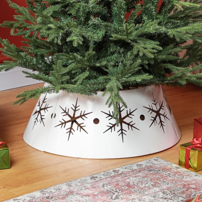 HOMCOM 26" Christmas Tree Base Cover, Christmas Tree Collar with Hollow Snowflake Patterns for Home Decoration, White