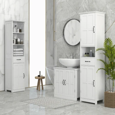 Kleankin Modern Bathroom Cabinet, White, 3 Open Shelves, Drawer