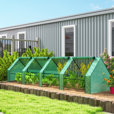 Outsunny Portable Mini Greenhouse Tunnel Growing Tent Plants Flower Warm House w/ Zippered Roll-up Doors, Green