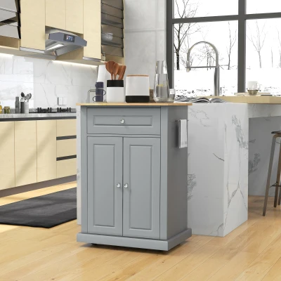 HOMCOM Rolling Kitchen Island Cart, Portable Trolley Table, Gray