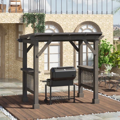 Outsunny 8' BBQ Grill Gazebo, Outdoor Hardtop with Shelves