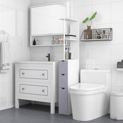HOMCOM Tall Bathroom Storage Cabinet, Narrow Bathroom Cabinet with Drawers and Open Shelves for Small Spaces, White and Grey