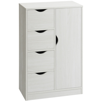HOMCOM White Freestanding Bathroom Cabinet with 4 Drawers and Door