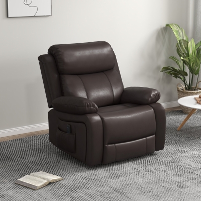 HOMCOM PU Leather Reclining Chair with Vibration Massage Recliner, Swivel Base, Rocking Function, Remote Control, Brown