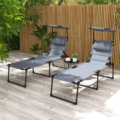 Outsunny 2 Pcs Adjustable Outdoor Lounge Chair, Folding, Gray