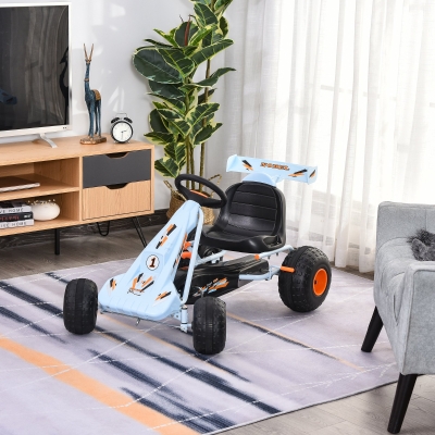 Aosom Pedal Powered Kids Go Kart Children 4 Wheel Ride on Car Cute Style with Adjustable Seat, Handbrake and Shift Lever Outdoor Racer Pedal Car for 3-6 years old Boys and Girls