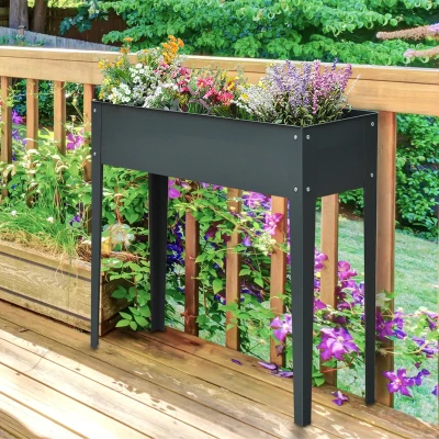 Outsunny Metal Raised Garden Bed, Elevated Planter Box, Gray