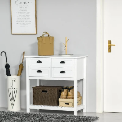 HOMCOM Coffee Bar Cabinet, White Sideboard with 4 Drawers