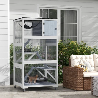 Cat Cage 33.75" L x 31.5" W x 66" H Light Gray