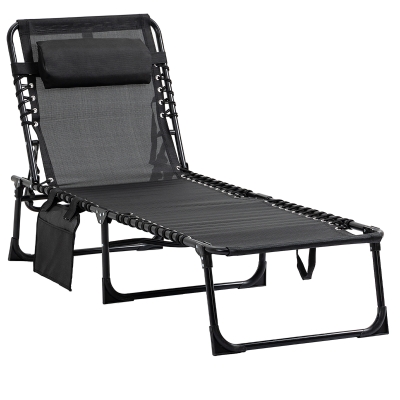 Outsunny Portable Reclining Chaise Lounge Chair, Black
