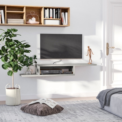 HOMCOM Wall-Mounted Floating Media Console Shelf, Grey