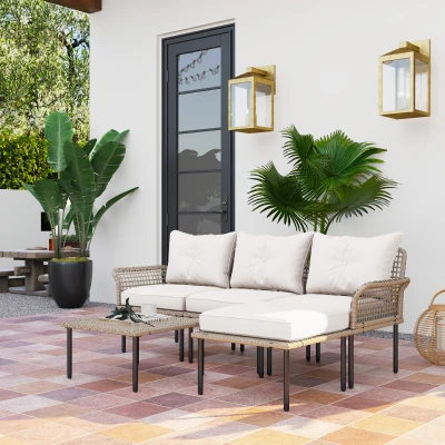 Outsunny 5-Piece Rattan Patio Furniture Set, Cream White
